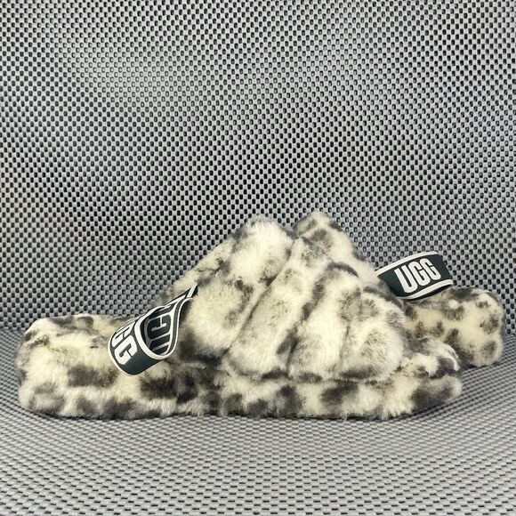 UGG Fluff Yeah Slides Slippers Womens 8 Leopard Animal Print Elastic Slingback - Picture 3 of 12